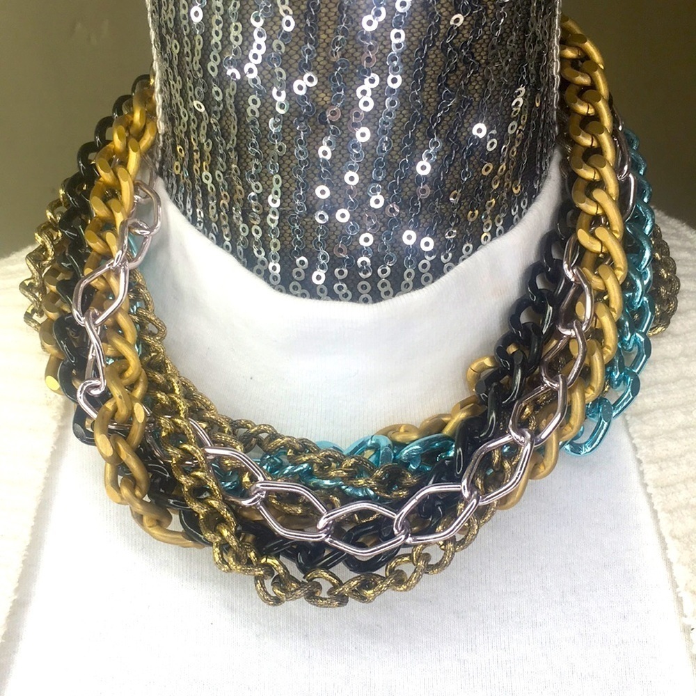 Fallon Multi 8 Layer Multi Color Statement Chain Necklace 16